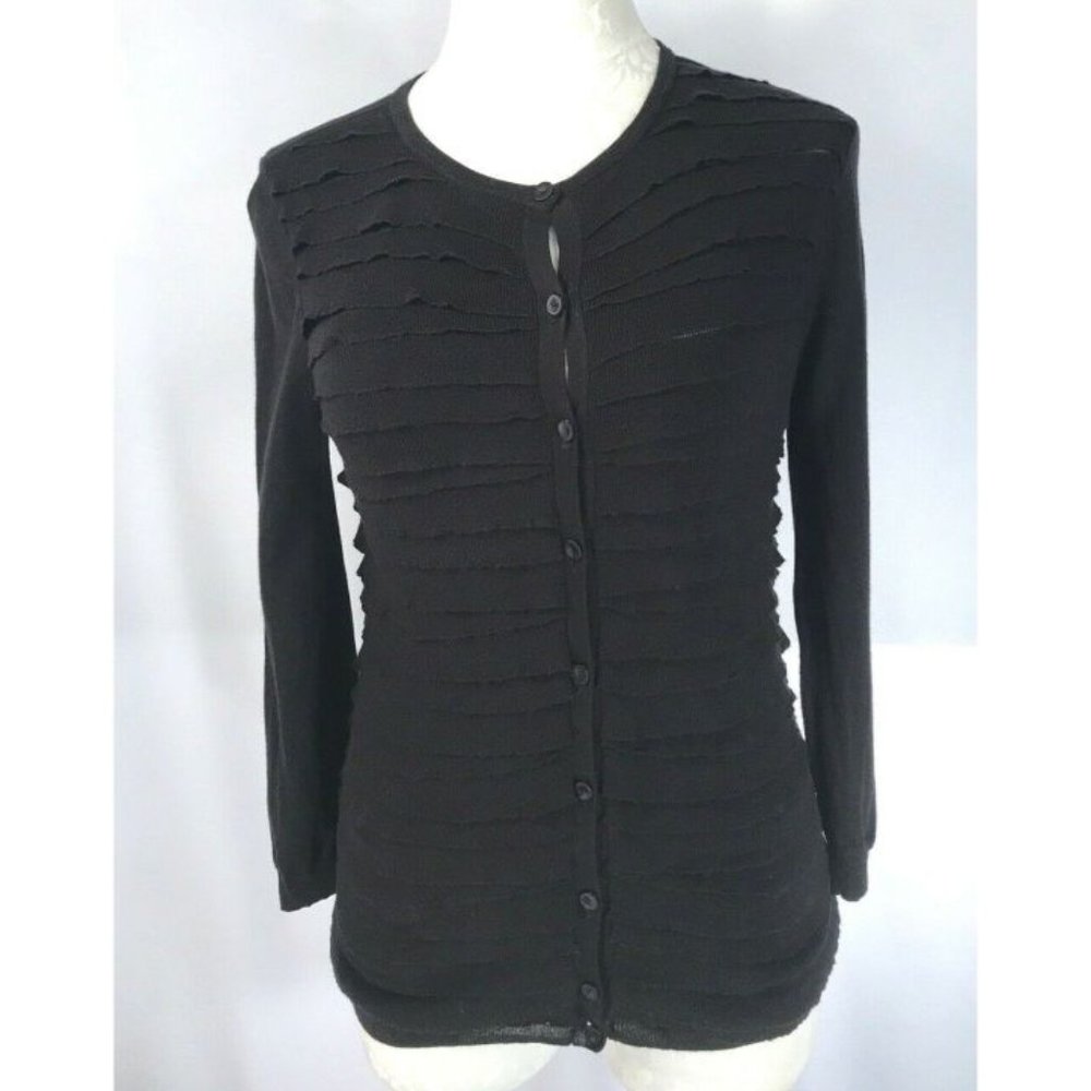 J Crew M Ruffled San Remo Cardigan Sweater Black